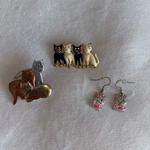 Cat brooches and earrings